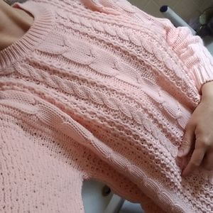 pink vintage fisherman's sweater cable knit